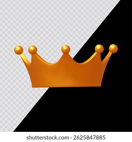 Cartoon gold crown icon. 3D render style on transparent background. For dark and bright backgrounds.