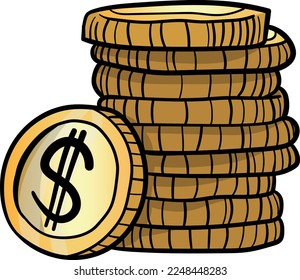 Cartoon gold dollar coin stack