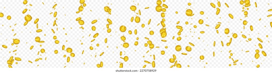 Cartoon Gold Dollar Vektortransparenter panoramischer Hintergrund. Schlaue Cash-Fall-Karte. Metal Jackpot Poster. Money Magazine.