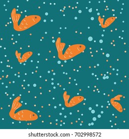 Cartoon gold fish, seamless vector illustration with hand drawn fish