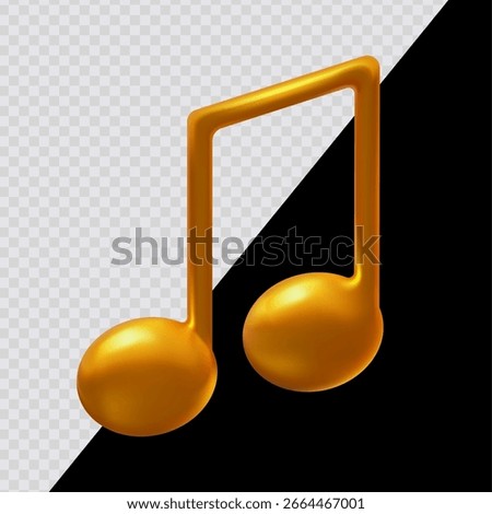 Cartoon gold music notes. 3D render style on transparent background. For dark and bright backgrounds.