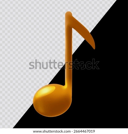 Cartoon gold music notes. 3D render style on transparent background. For dark and bright backgrounds.