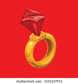 cartoon gold ring on red
