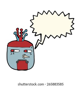 cartoon gold robot head with speech bubble