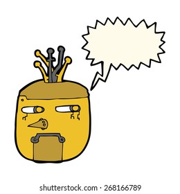 robot de oro de dibujos animados cabeza con burbuja de habla