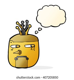 robot de oro de dibujos animados cabeza con burbuja de pensamientos