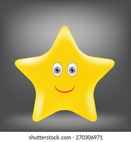 Cartoon Gold Star Isolated on Grey Background. 