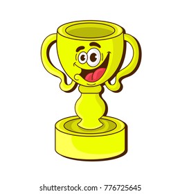 cartoon gold trophy Cup on white background . character design, vector illustration