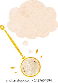 cartoon gold watch with thought bubble in grunge distressed retro textured style