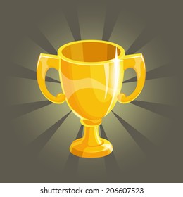 Cartoon gold winner cup on the  dark background
