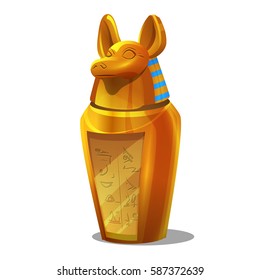 Cartoon golden achievement, Egyptian Anubis figurine isolated on white background. Vector illustration.