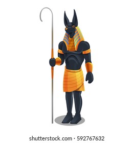 Cartoon golden achievement, Egyptian Anubis figurine isolated on white background. Vector illustration.