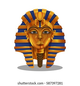 Cartoon golden achievement, Egyptian pharaoh figurine isolated on white background. Vector illustration.