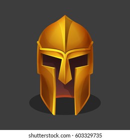 Cartoon golden ancient greek helm. Vector illustration.