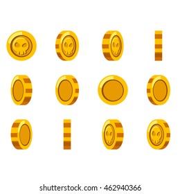 Cartoon golden coin with spinning animation