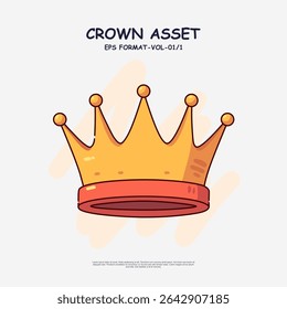 Cartoon golden crown with bold hand drawn lines and red accent on the ring. Flat colors with visible highlights and shadows. Vector EPS10 in doodle art style.
