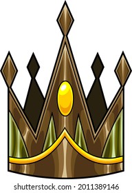 Cartoon Golden Crown With Diamonds. Vector Hand Drawn Illustration Isolated On Transparent Background