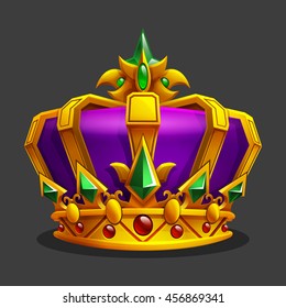 Cartoon golden crown icon. Game trophy asset. Vector illustration.