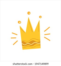 Cartoon golden crown on white background, children's vector illustration, print for T-shirts, pajamas, fabrics, postcards
