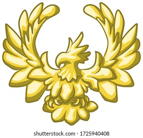 Cartoon golden eagle decorative design element, color vector illustration, horizontal, isolated
