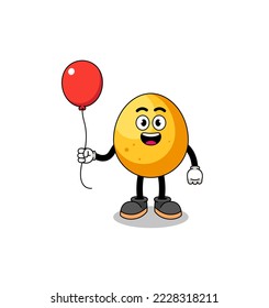 Cartoon of golden egg holding a balloon , character design
