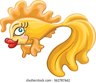 cartoon golden fish, vector, isolated on white