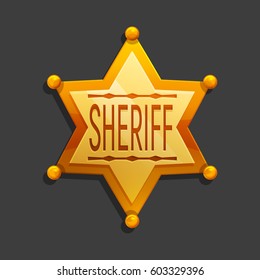 Cartoon golden hexagonal star icon. Vector illustration sheriff badge symbol.