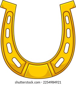 Cartoon Golden Horseshoe For Good Luck. Vector Hand Drawn Illustration Isolated On Transparent Background