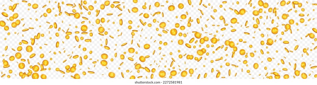 Cartoon Golden Jackpot Vector Transparent Panoramic Background. Metal Money Monetary Design. Gold Confetti Magazine. Business Currency Cover.