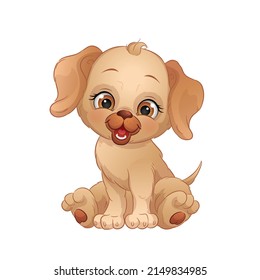 Cartoon golden labrador puppy. Cute dog vector illustration, white isolated background.