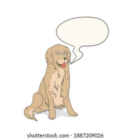 Cartoon golden Retriever Dog Sitting with speech bubble