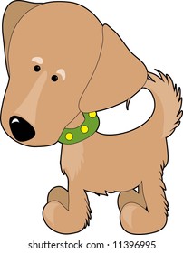 A cartoon of a Golden Retriever on a white background