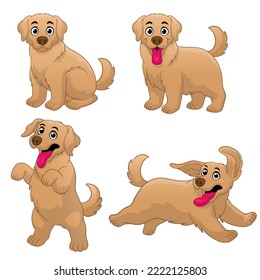 Cartoon Golden Retriever Puppy set in various Pose
