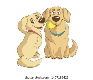 Cartoon golden retriver dogs. Vector illustration
