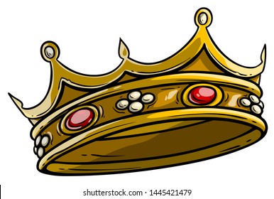 Cartoon golden royal king crown with diamonds and gems. Isolated on white background. Vector icon. Vol. 2