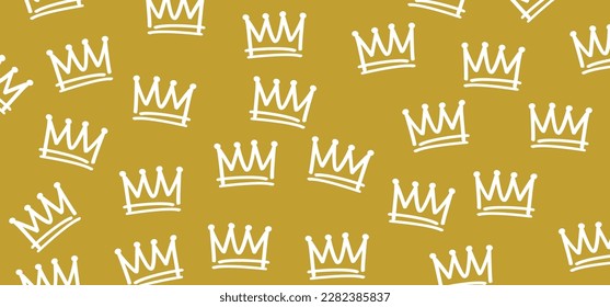 Cartoon golden sketch crown. Graffiti crown icon, Queen or king crowns. Royal imperial coronation symbols, monarch majestic jewel tiara icons. Prins en prinses, diadems or diamond gold crowns, cap