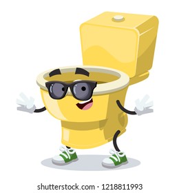 cartoon golden toilet pan character mascot in black sunglasses on a white background