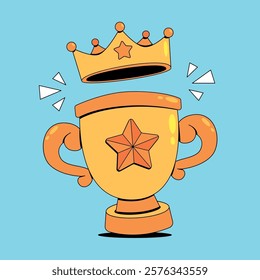 Cartoon golden trophy with crown