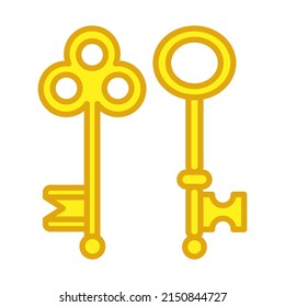 Cartoon golden vintage keys on white background. Vector illustration for web site or application