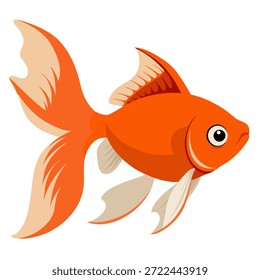 Vista lateral de peces de colores de dibujos animados. Carácter decorativo lindo del pez. Conveniente para los libros de los niños, cuento de hadas, etiqueta engomada, mascota, logotipo. Ilustración vectorial aislada sobre fondo blanco.