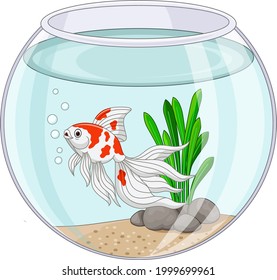 Cartoon Goldfish Swimming Fishbowl Stock Vector (Royalty Free ...