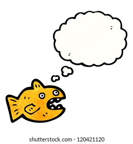 caricatura de pez dorado con burbuja de pensamiento