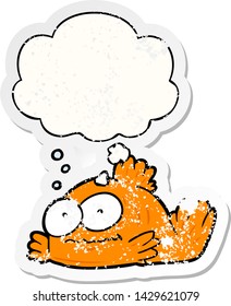 cartoon goldfish with thought bubble as a distressed worn sticker