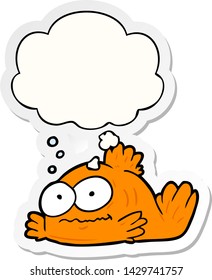 cartoon goldfish with thought bubble as a printed sticker
