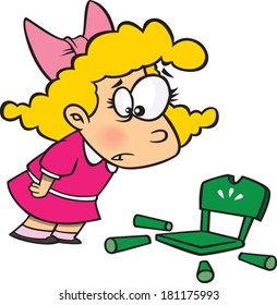 Cartoon Goldilocks Girl Looking At A Broken Chair