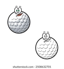 Dibujo de pelota de golf de dibujos animados con estilo de arte de línea. Dibujado a mano. Negro y gris. Estilo de contorno. Ilustraciones vectoriales de pelota de golf