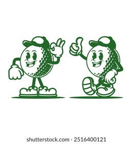 Cartoon Golf Ball Mascots - Fun Golf Character Illustration with Playful Gestures