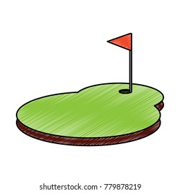 cartoon golf flag with hole grass field