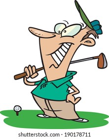 cartoon golfer about to hit the golf ball
