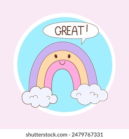 Cartoon good work sticker, great, rainbow